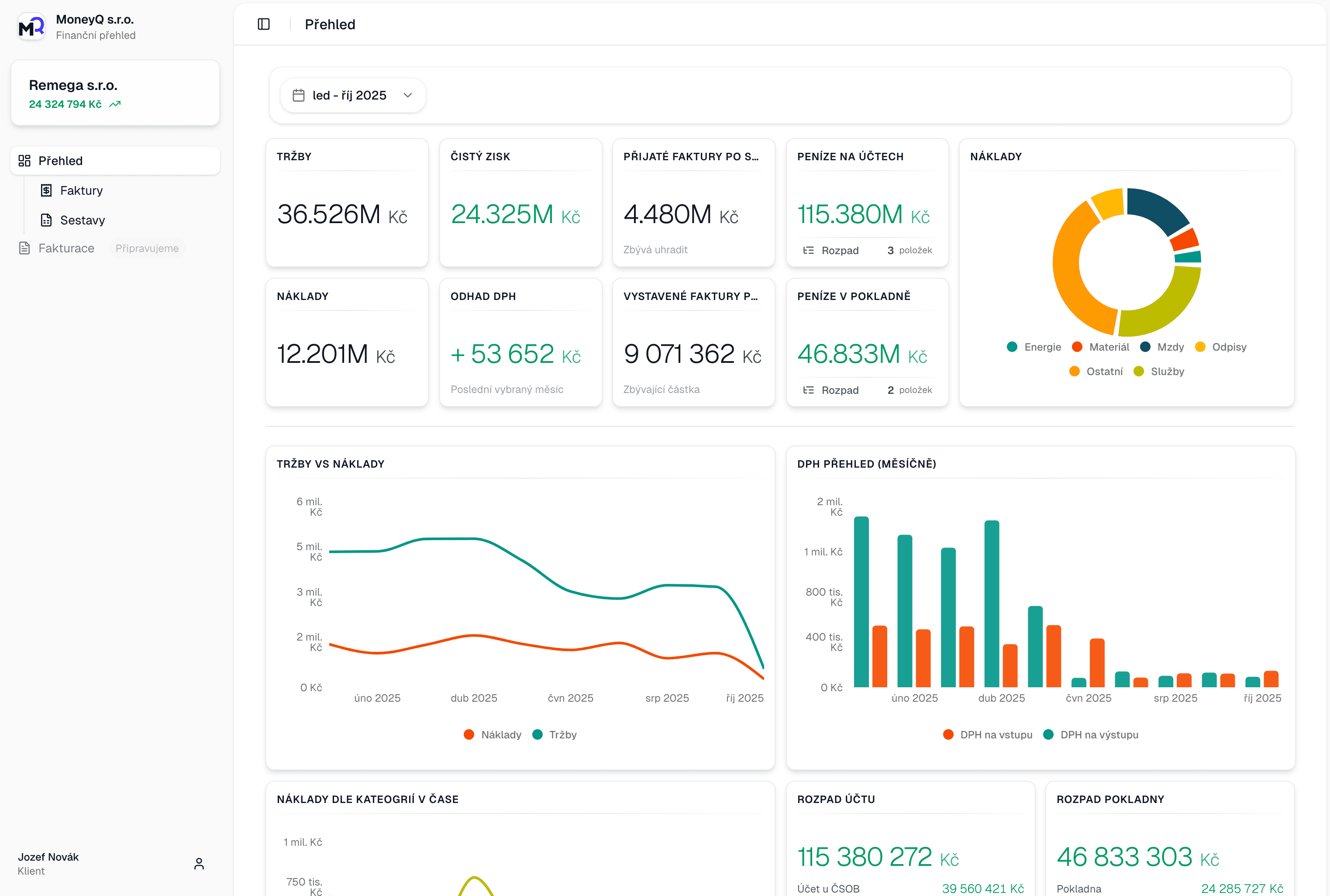 Ukázka dashboardu Reportify